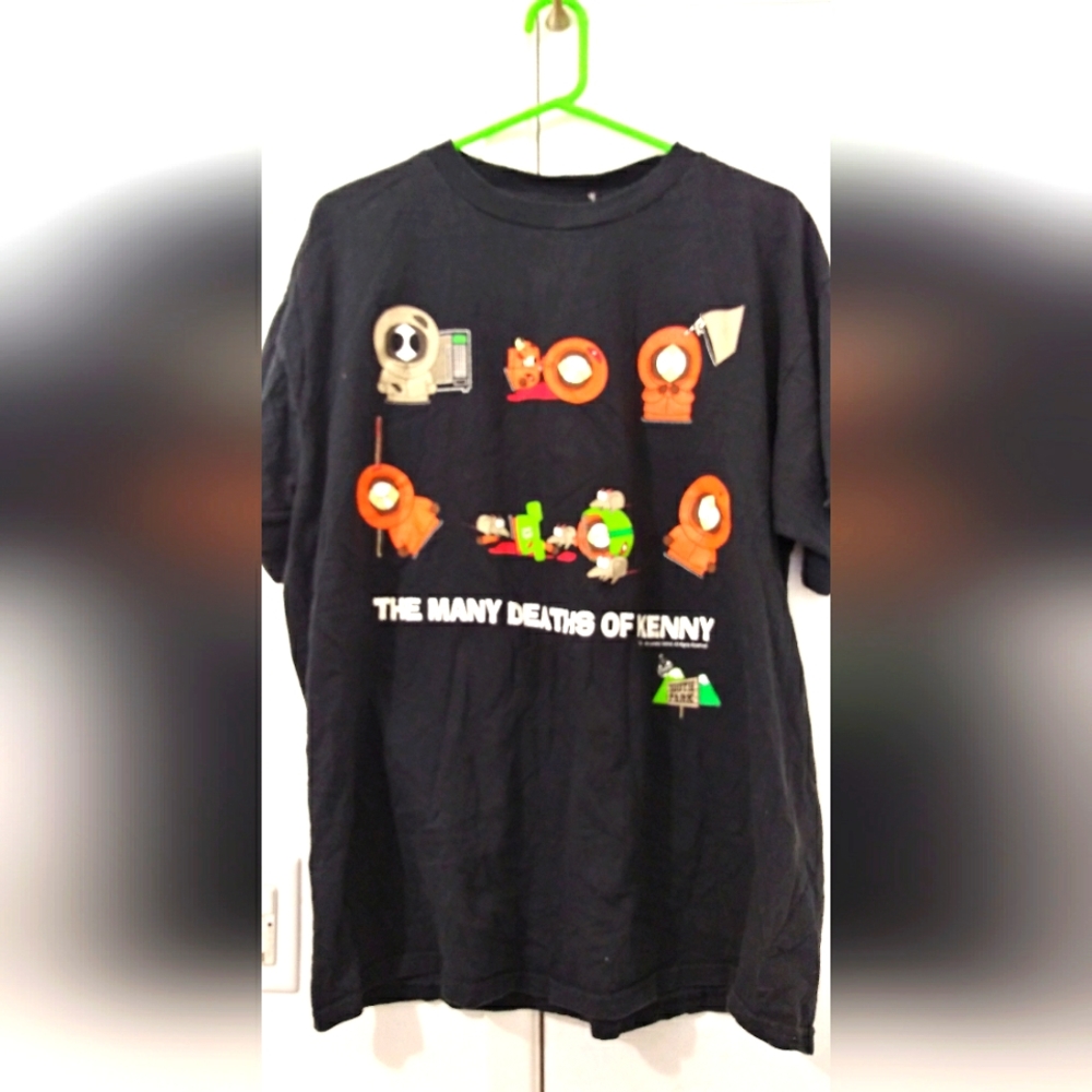 VINTAGE NEVER WOR " The Many Deaths of Kenny" South Park 1998 XL shirt.